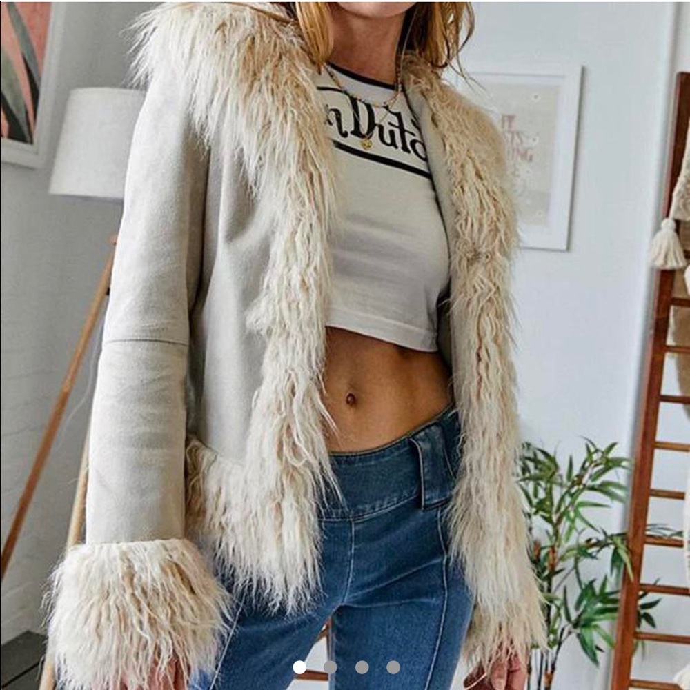 White Afghan fur trim coat